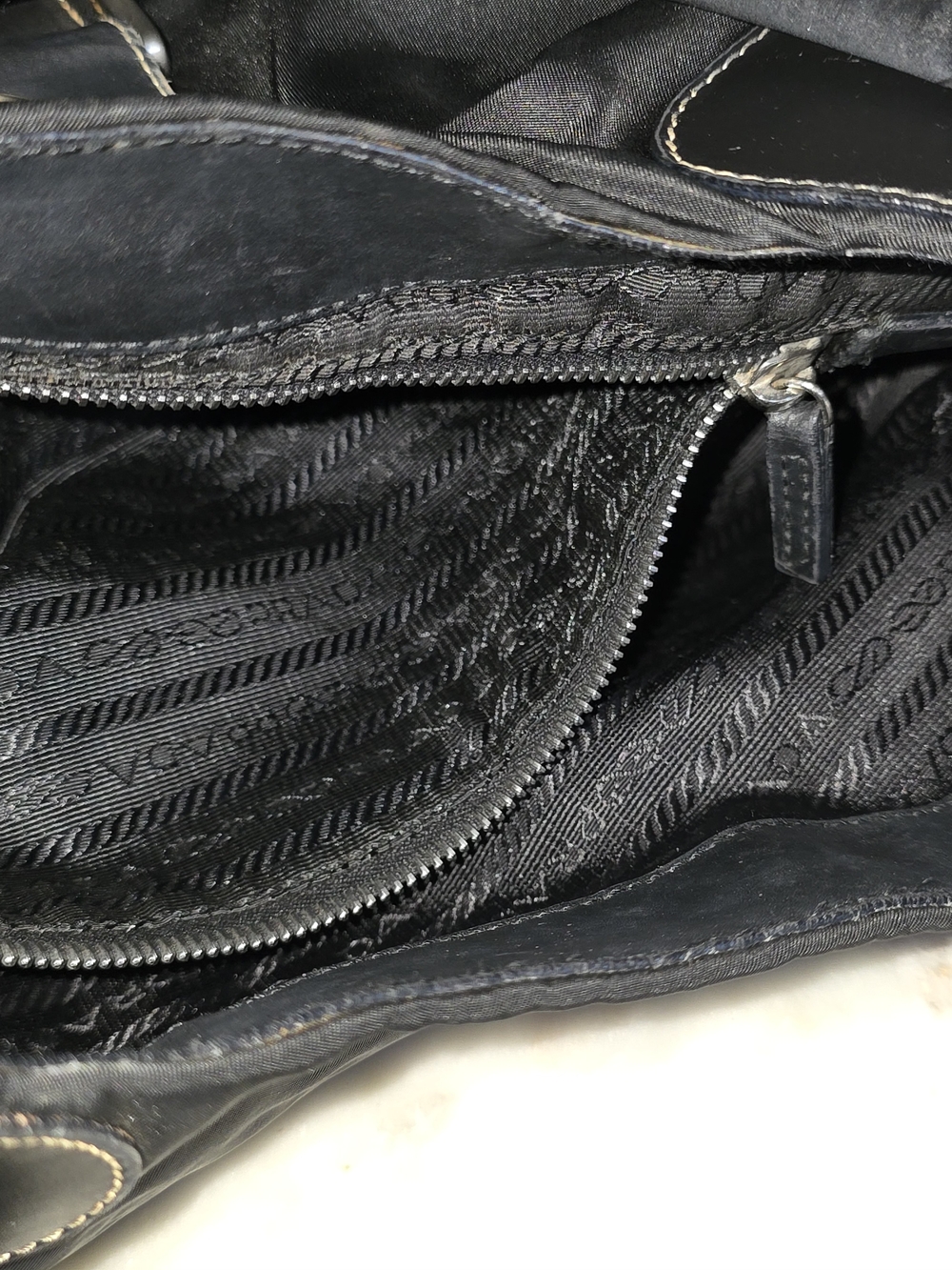 Prada Tessuto Half Moon Buckle Shoulder Bag With Leather Trim & Silver Hardware - Picture 16 of 16